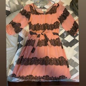 Sweet storm pink with black lace dress L